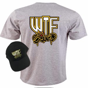 WTF Squad t-shirt and cap, streetwear design.