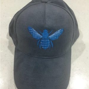 Dark cap with blue bee embroidery