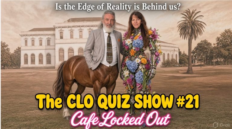 Surreal Clo Quiz Show promotional graphic with centaur man