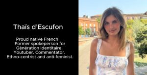 Profile graphic of Thaïs d’Escufon beside portrait