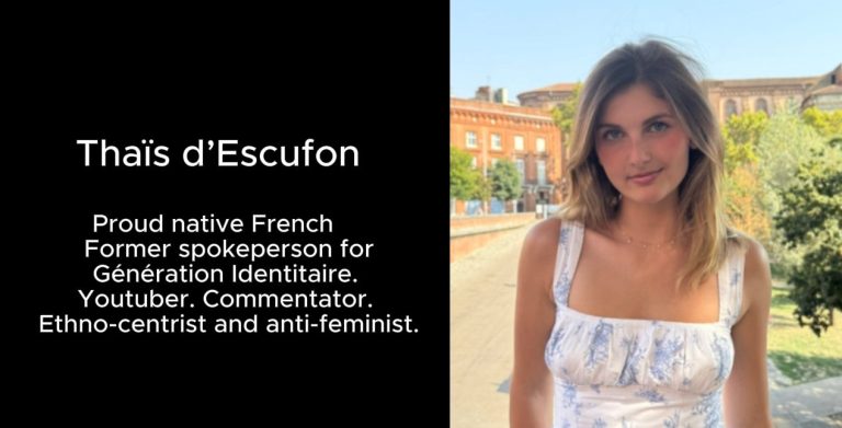 Profile graphic of Thaïs d’Escufon beside portrait